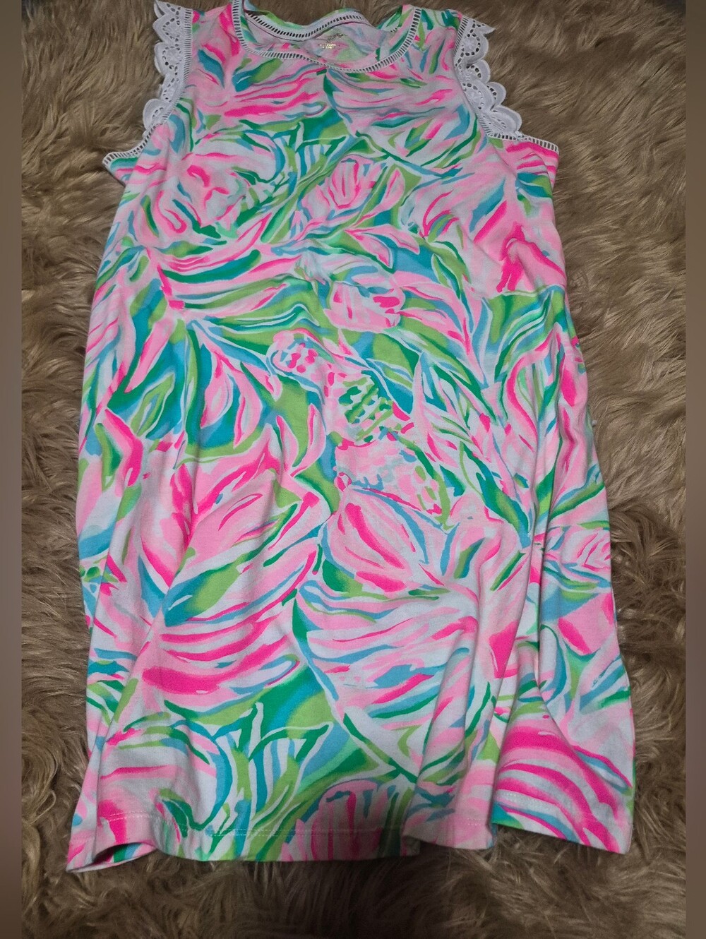 Lilly Pulitzer Agee Croc My World Eyelet Ladder Lace Trim Supima Jersey Dress